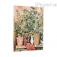Diář Paperblanks 18měsíční 2025-2026 Cezanne’s Terracotta Pots and Flowers midi horizontální DE0709-